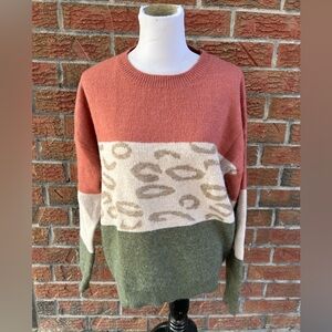 Bibi-Cream Multicolor Animal Colorblock Sweater M